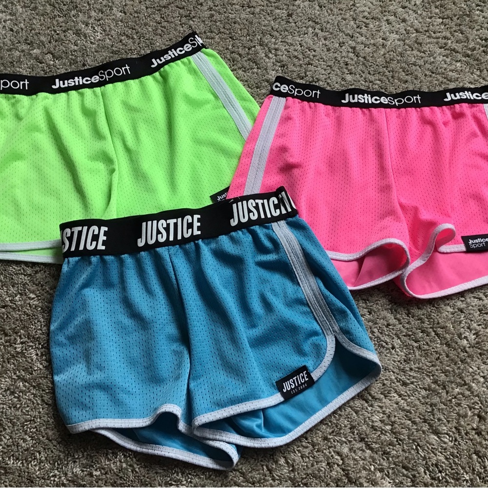Justice Sport Mesh Athletic Shorts - Blue, Neon Green, Pink size L 12/14